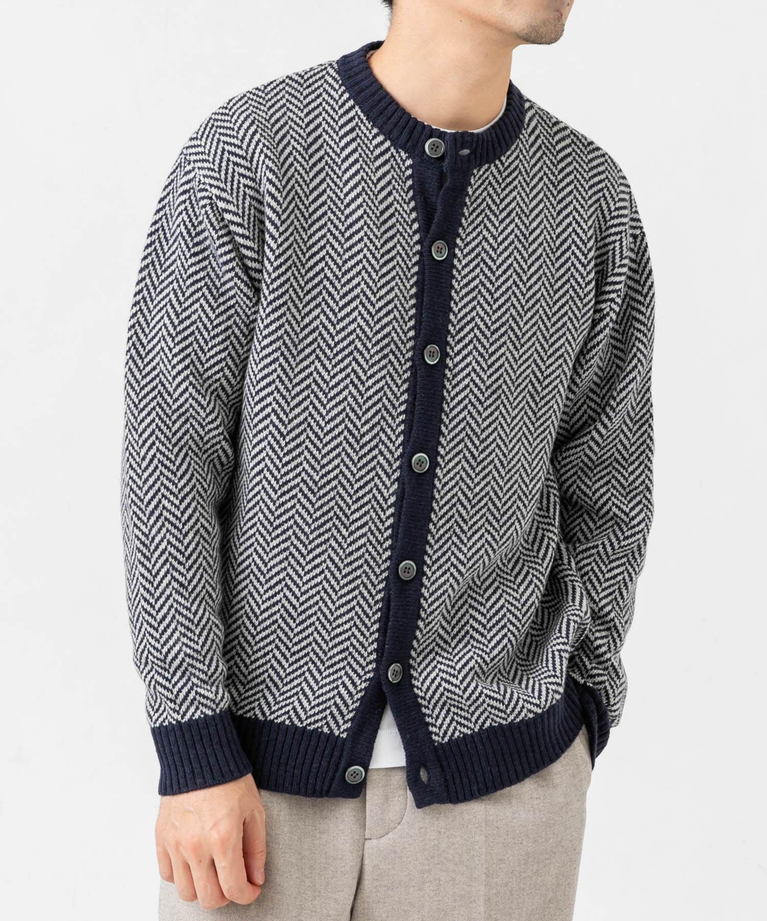 URBAN RESEARCH ROSSO「『XLサイズあり』ヘリンボーン柄クルーニットカーディガン」|カーディガン|