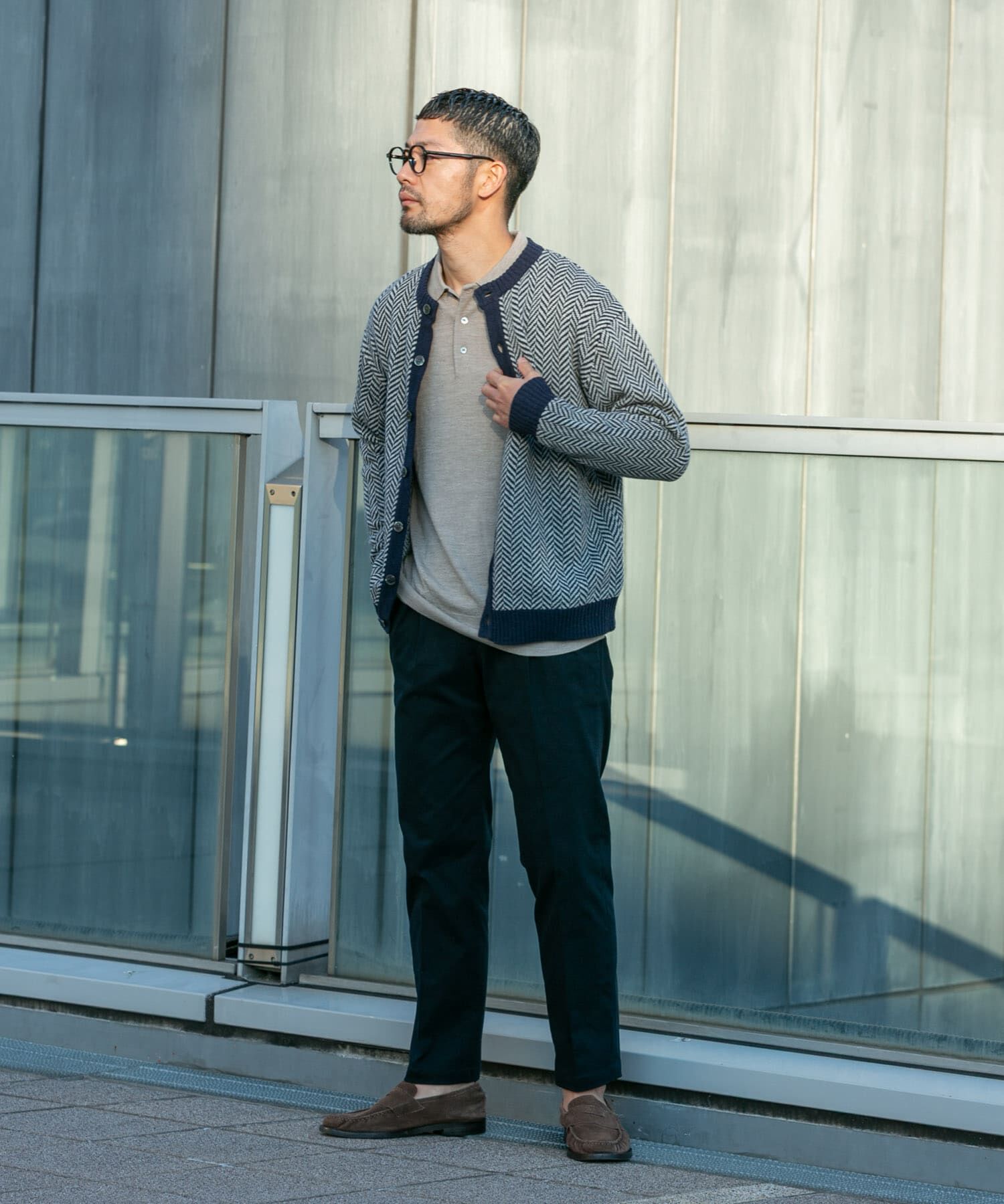 URBAN RESEARCH ROSSO「『XLサイズあり』ヘリンボーン柄クルーニットカーディガン」|カーディガン|