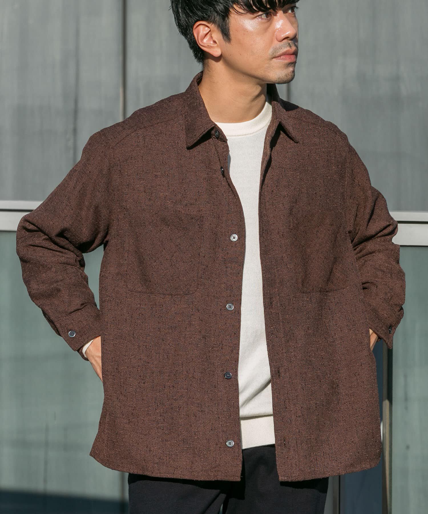 URBAN RESEARCH ROSSO「ツイードサイドポケットシャツ」|シャツ・ブラウス|ブラウン