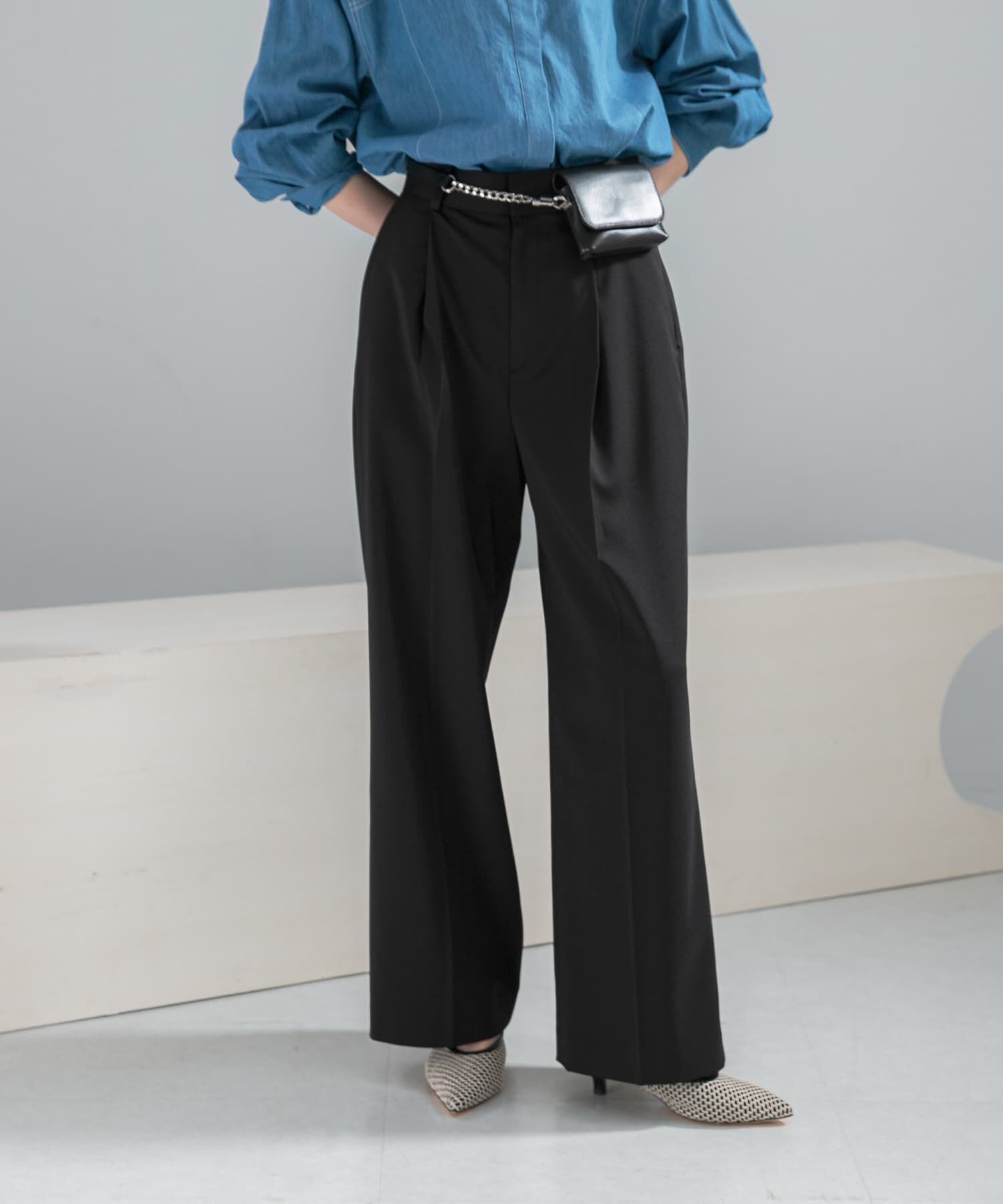 URBAN RESEARCH ROSSO「防シワハイウエストワイドスラックス」|その他|ブラック