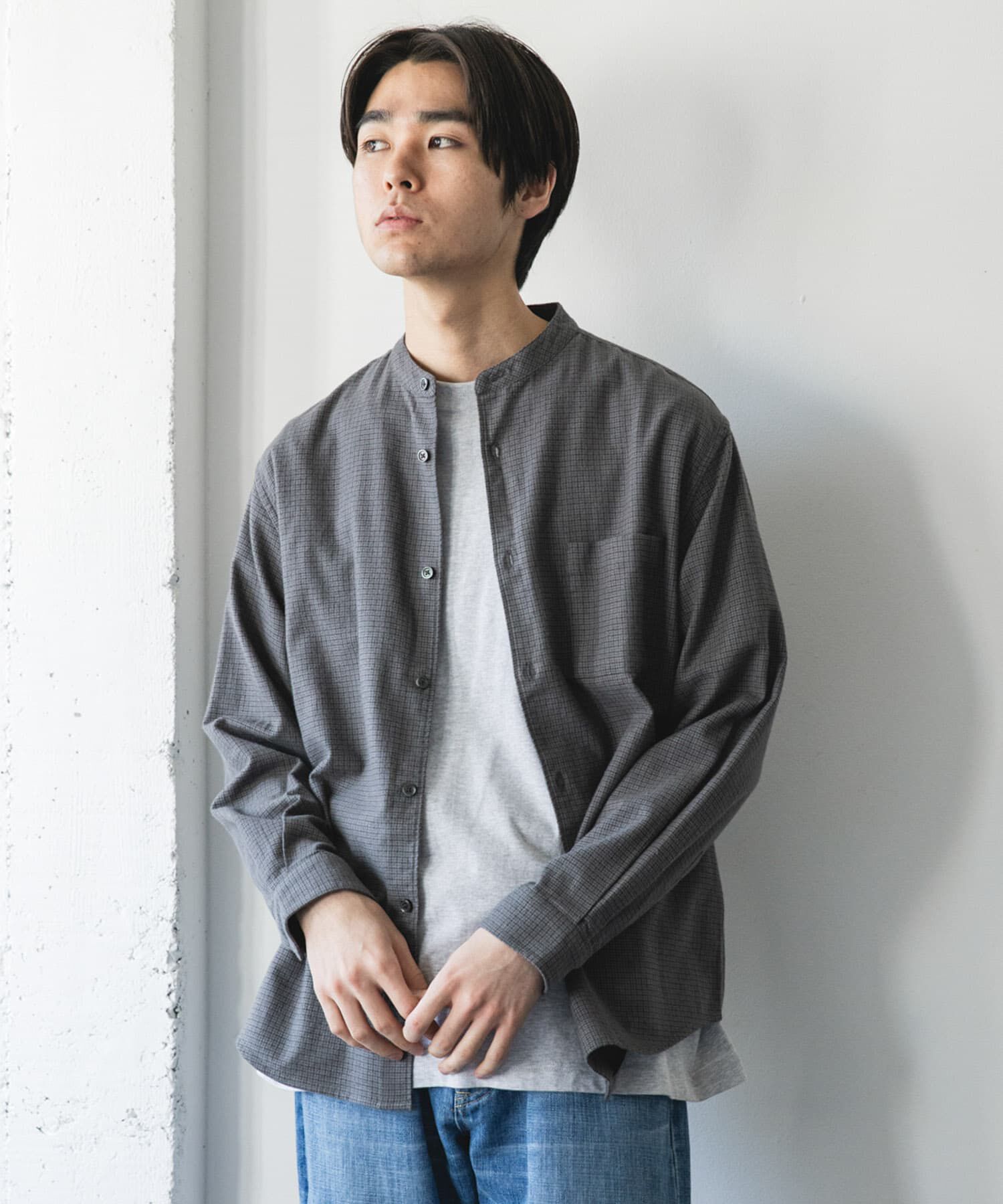 URBAN RESEARCH DOORS「防シワ起毛ネルバンドカラーシャツ」|シャツ・ブラウス|