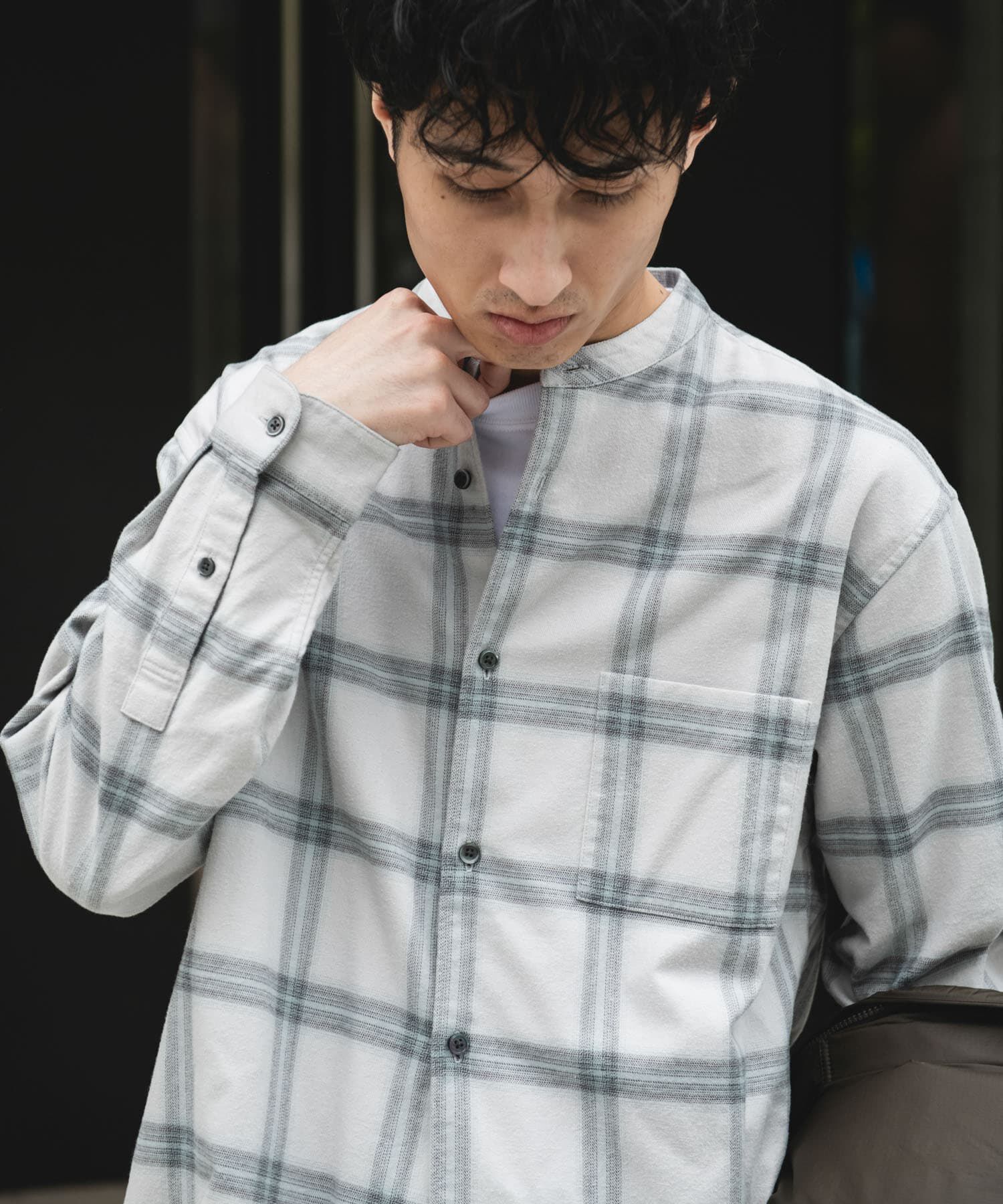 URBAN RESEARCH DOORS「防シワ起毛ネルバンドカラーシャツ」|シャツ・ブラウス|