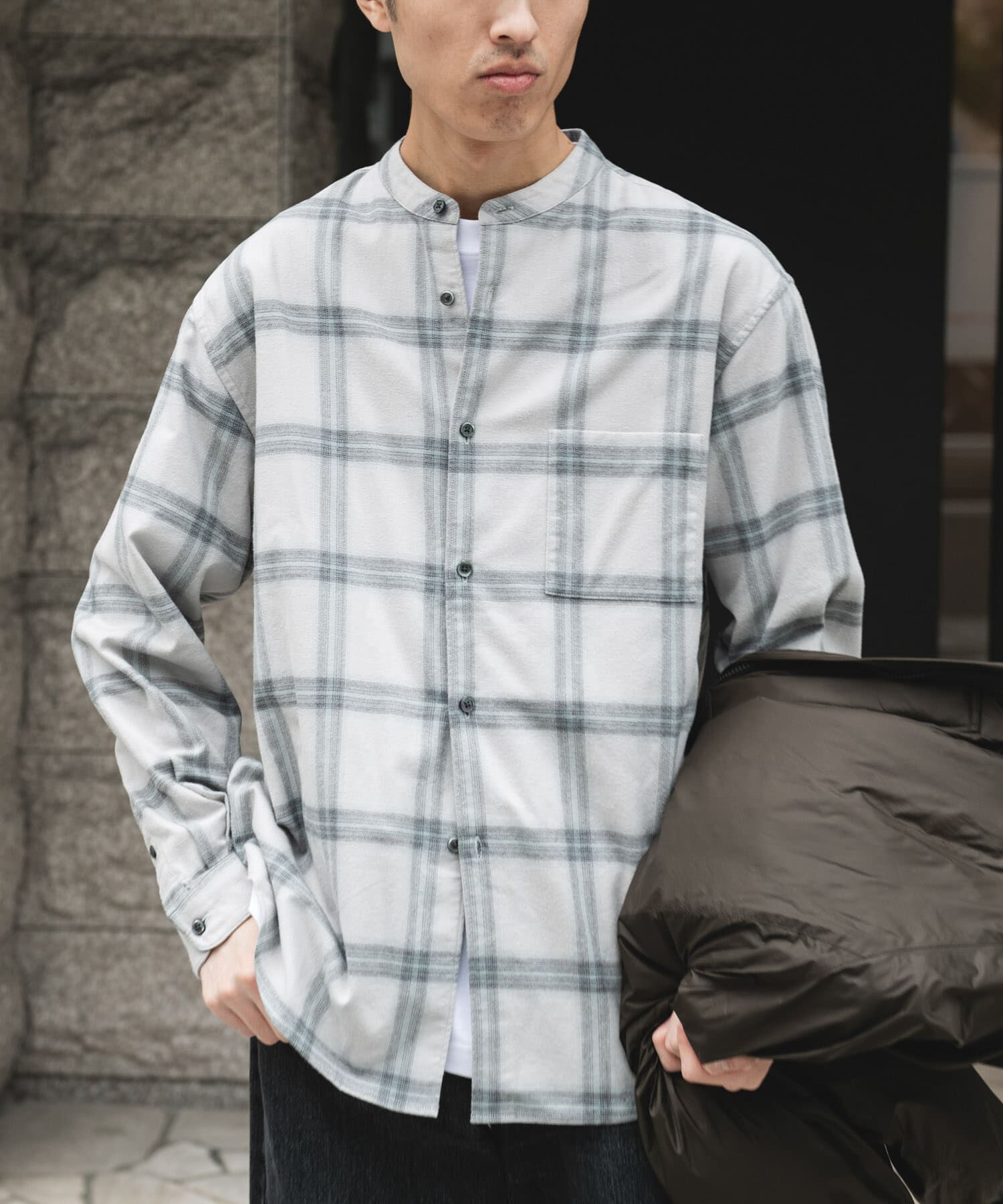 URBAN RESEARCH DOORS「防シワ起毛ネルバンドカラーシャツ」|シャツ・ブラウス|