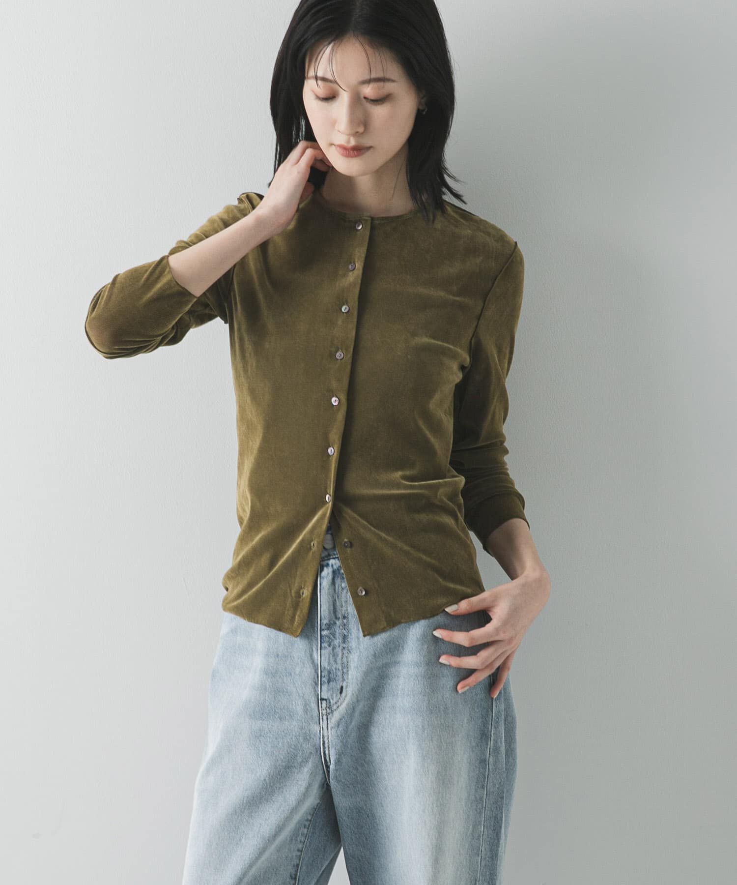 URBAN RESEARCH「シアーフロッキーコンパクトカーディガン」|カーディガン|カーキ