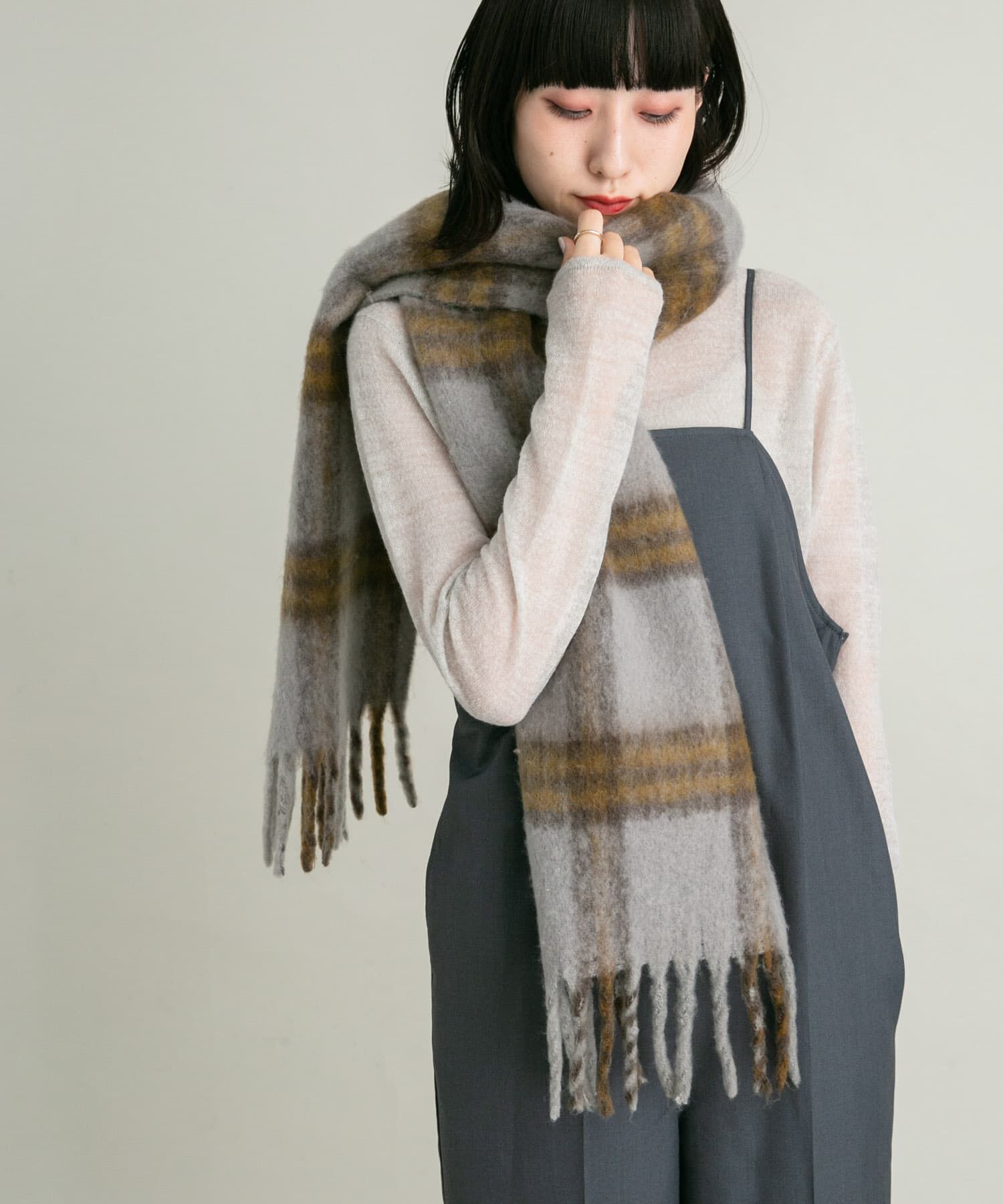  「BIGフリンジチェックストール」|マフラー|