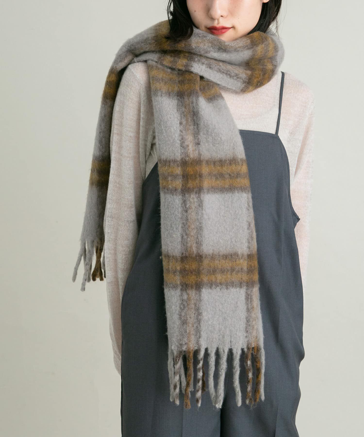 「BIGフリンジチェックストール」|マフラー|