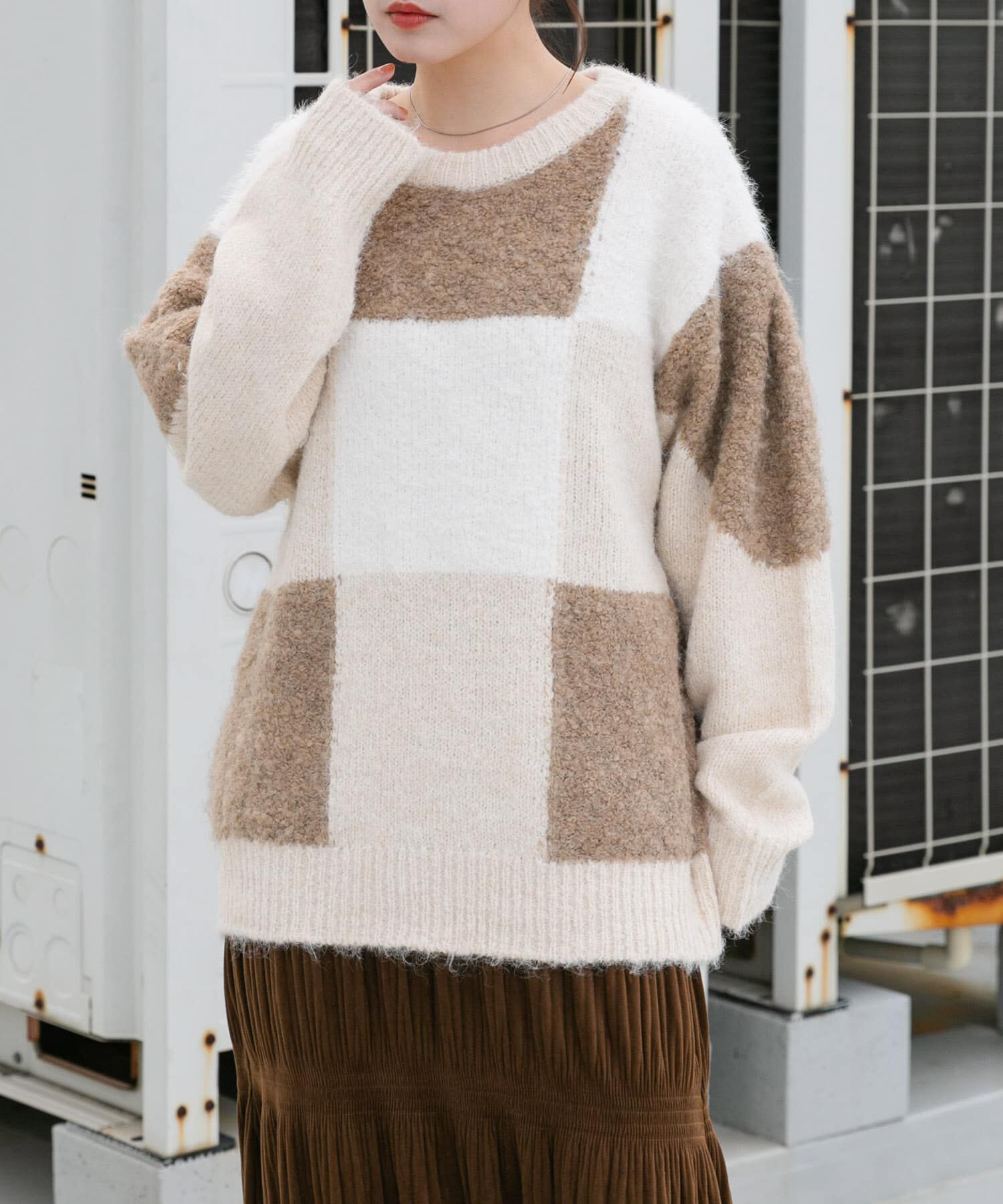  「ブロックチェックニット」|ニット・セーター|
