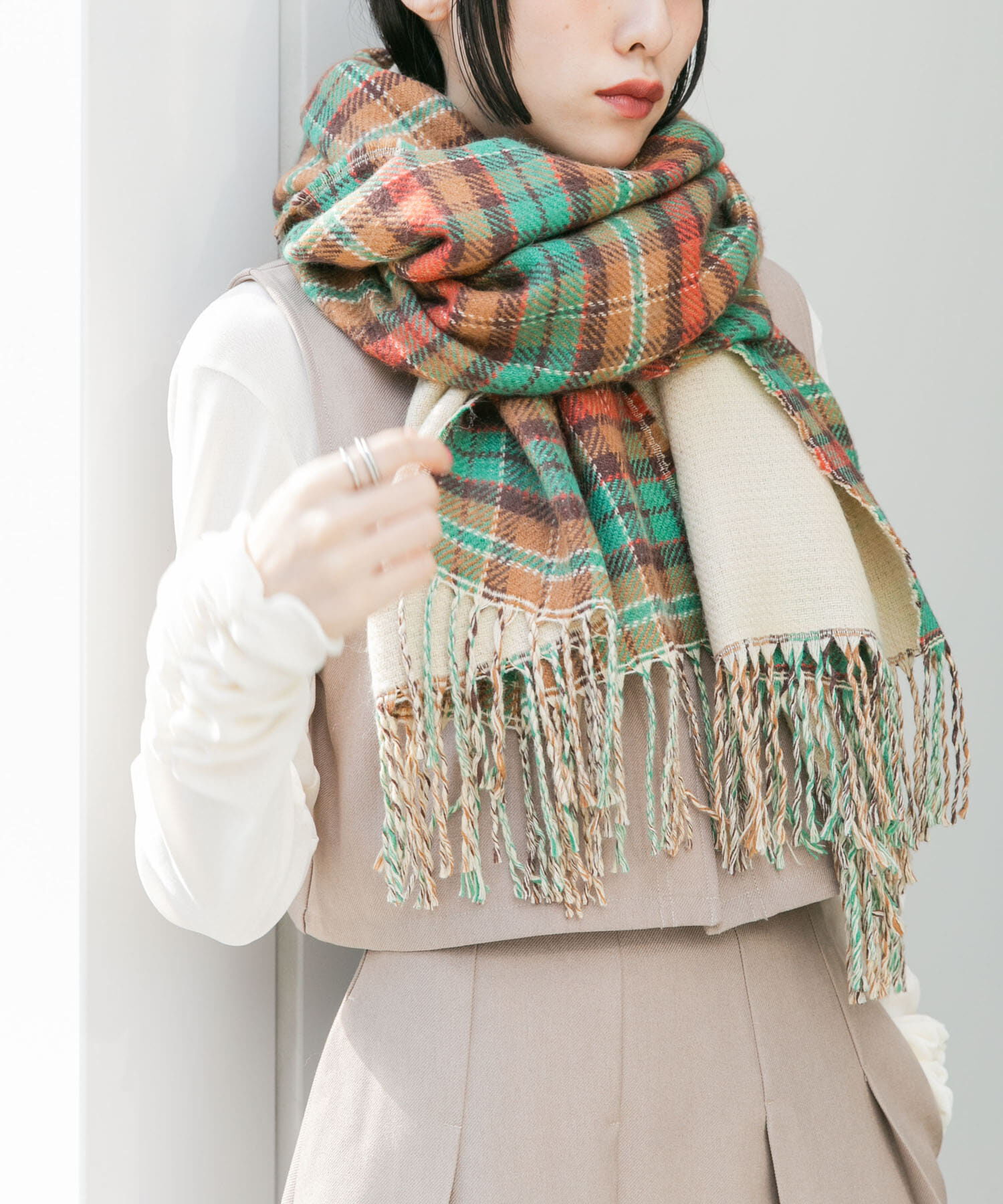  「リバーシブルチェックストール」|マフラー|