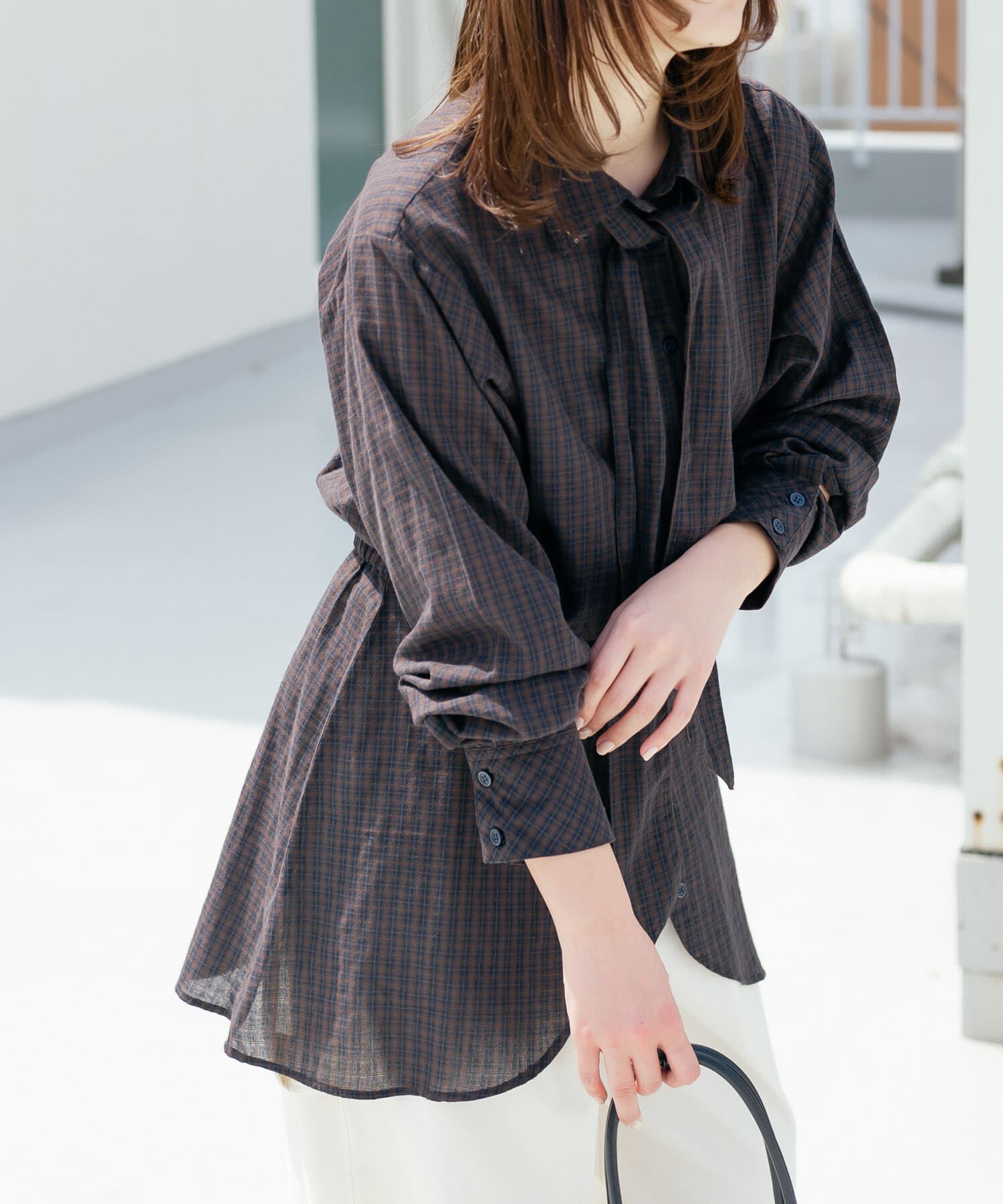  「ウエストマークチェックシャツ」|シャツ・ブラウス|ブラウン系その他