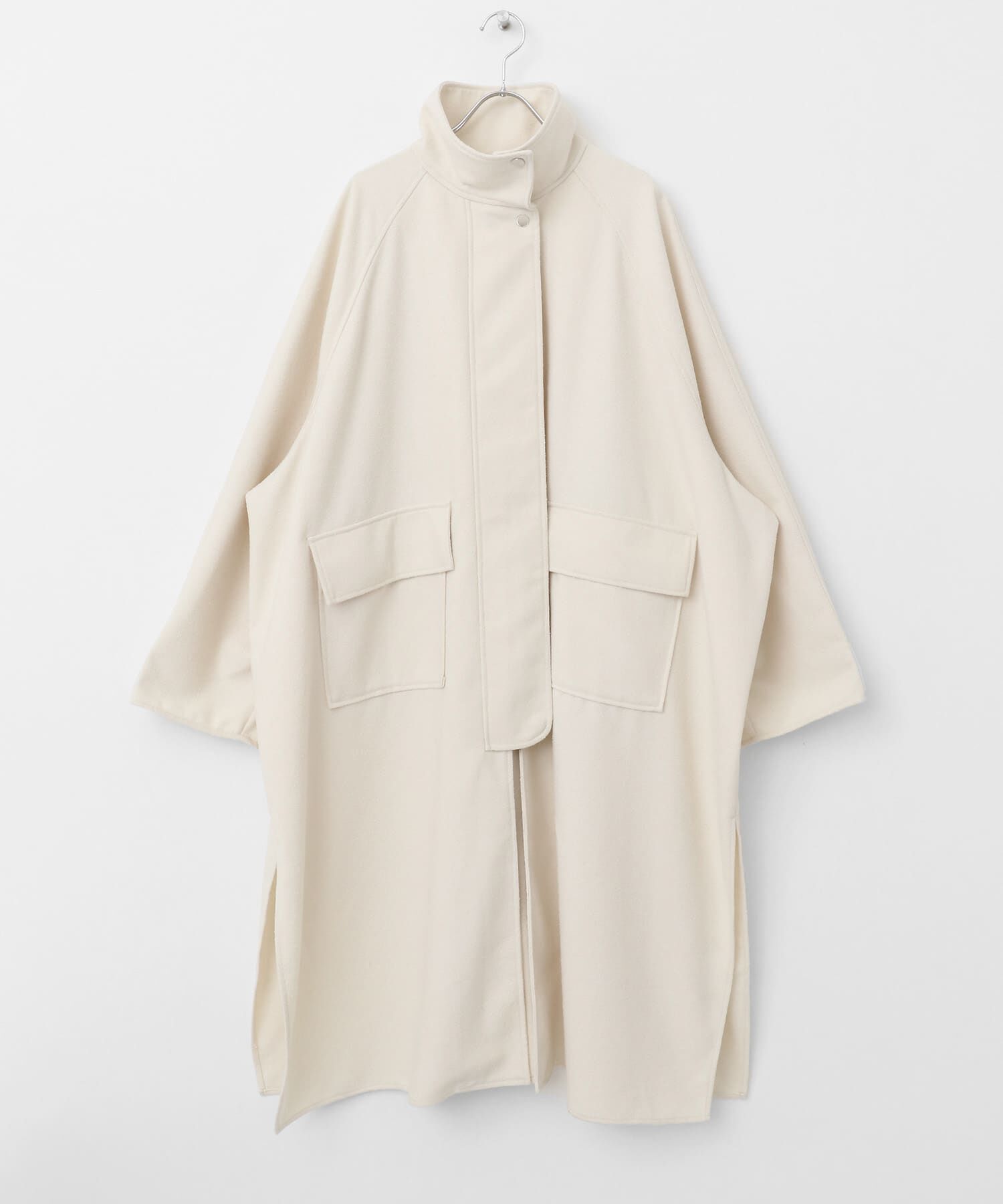  「スタンドカラーブークレコート」|ノーカラーコート|