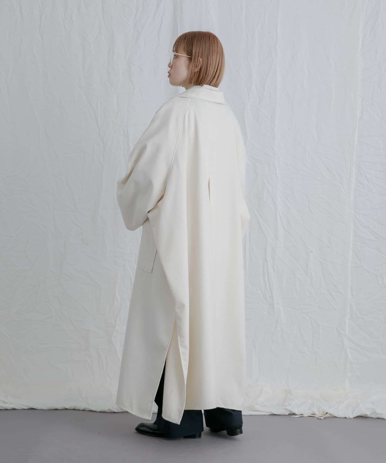  「スタンドカラーブークレコート」|ノーカラーコート|