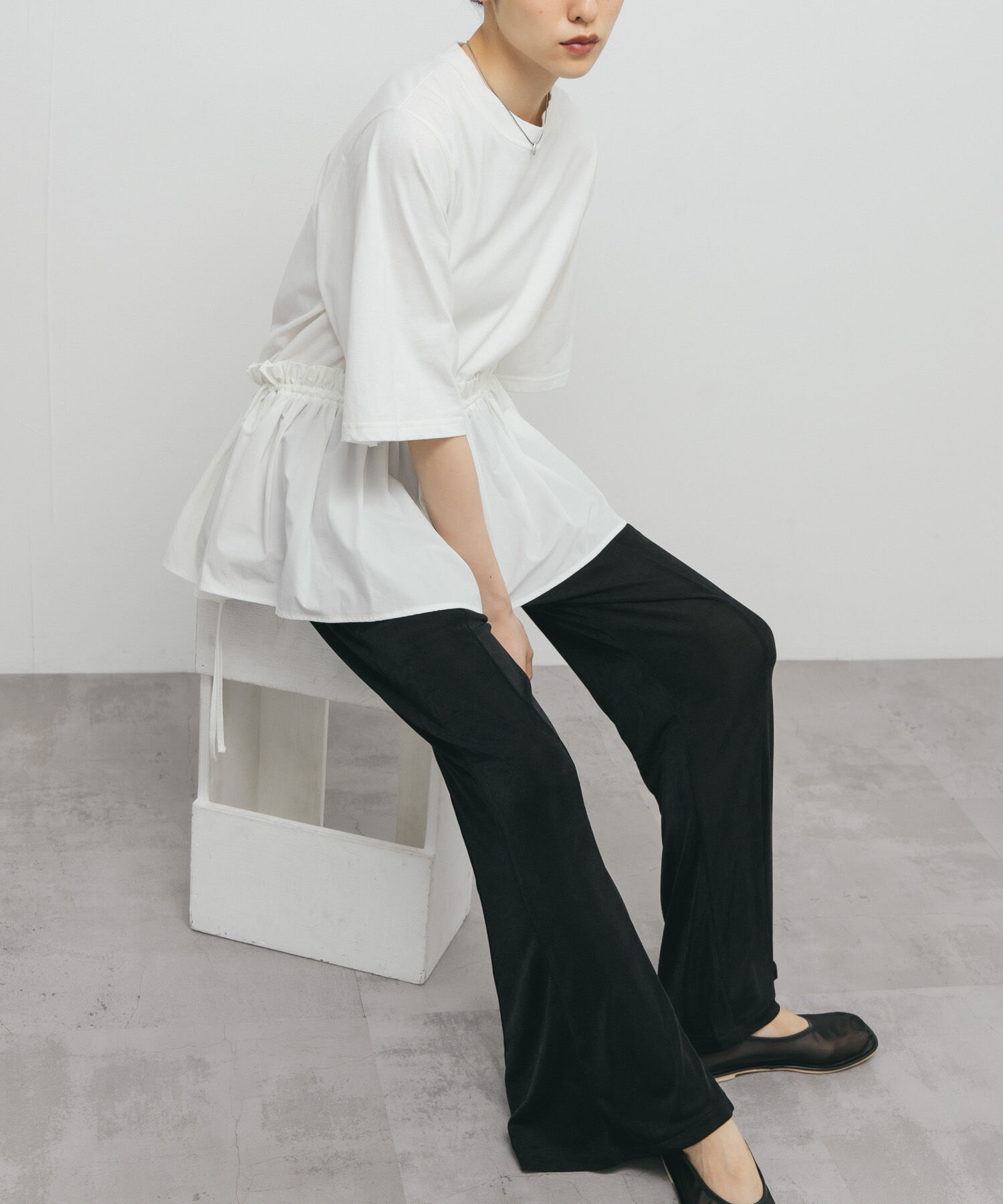  「汗ジミ防止ペプラムドッキングTEE」|Tシャツ・カットソー|