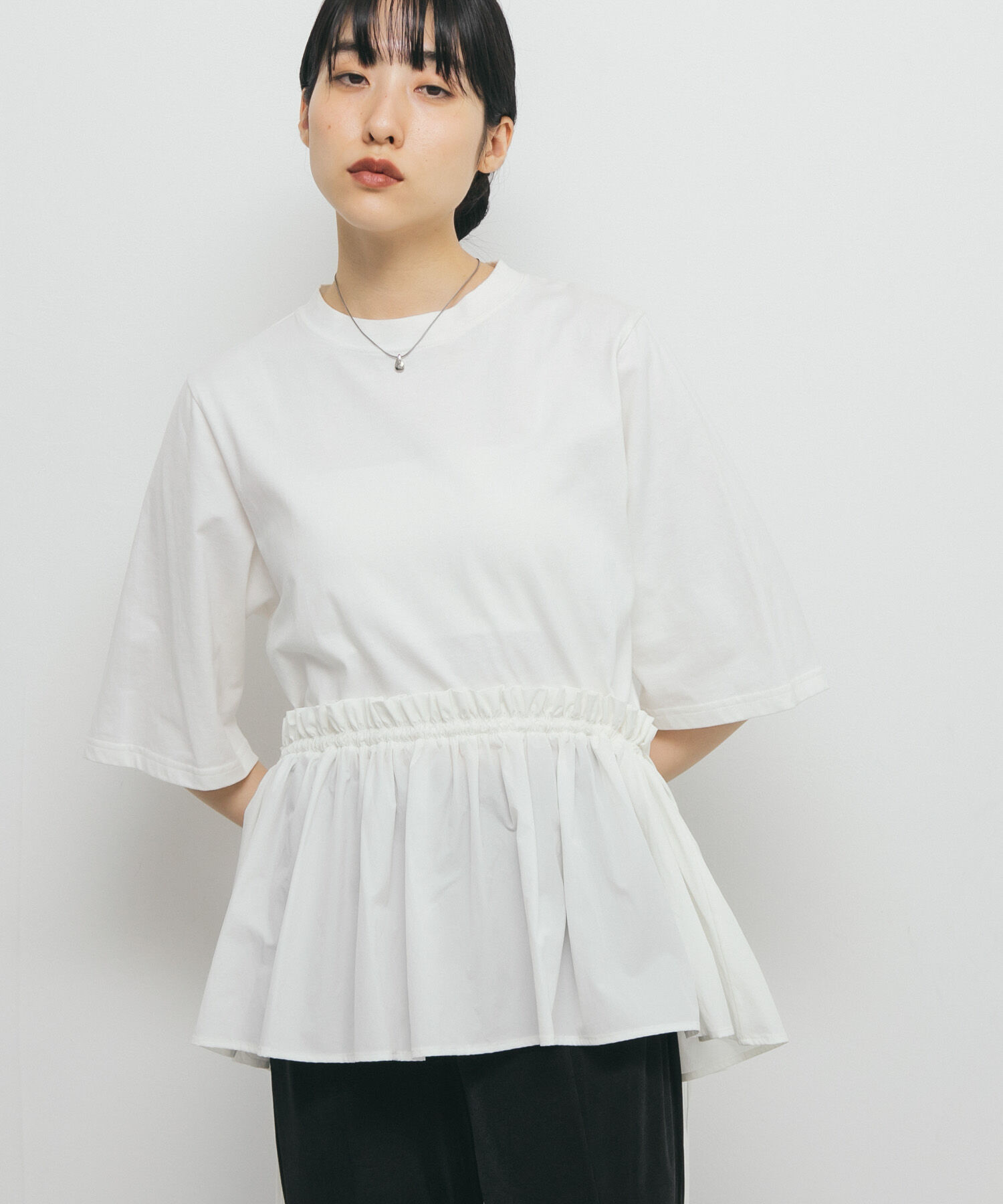  「汗ジミ防止ペプラムドッキングTEE」|Tシャツ・カットソー|