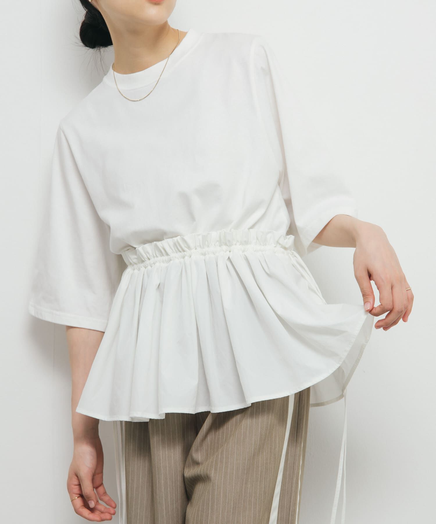  「汗ジミ防止ペプラムドッキングTEE」|Tシャツ・カットソー|