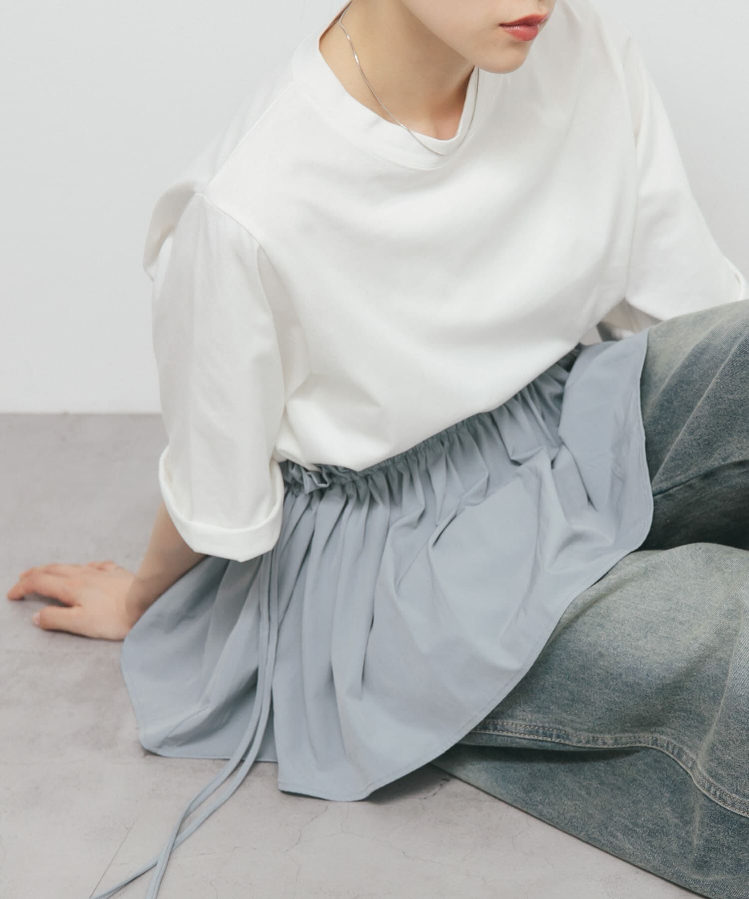  「汗ジミ防止ペプラムドッキングTEE」|Tシャツ・カットソー|