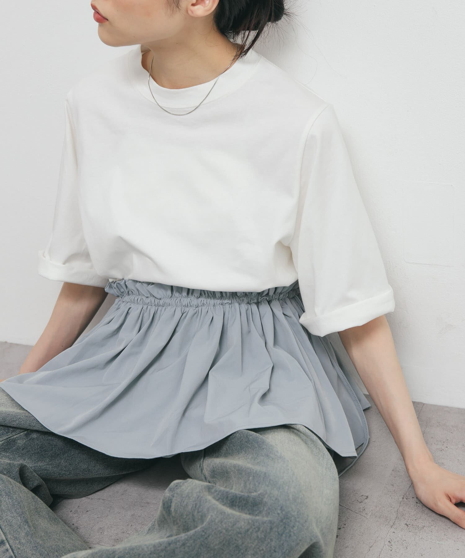  「汗ジミ防止ペプラムドッキングTEE」|Tシャツ・カットソー|