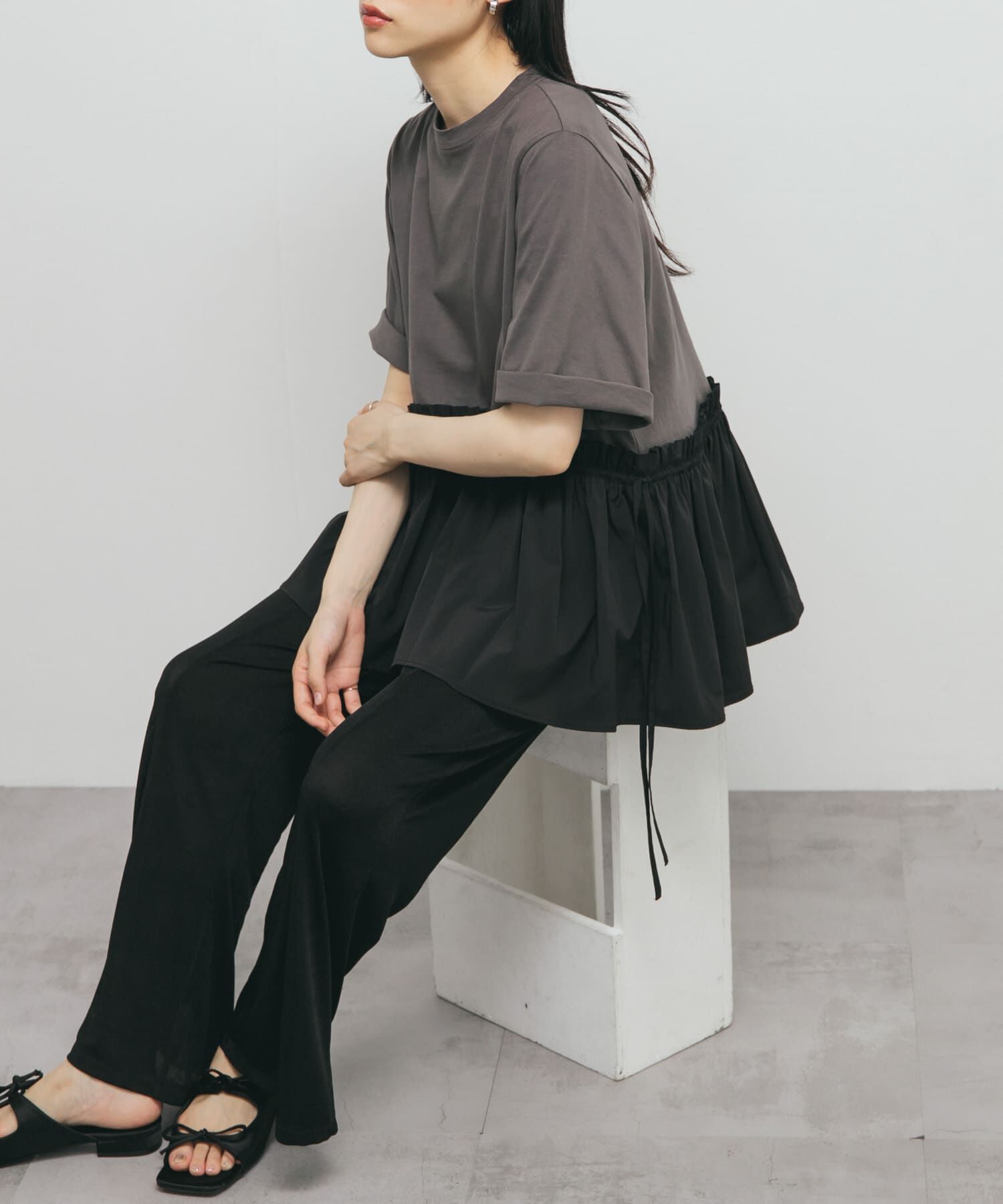  「汗ジミ防止ペプラムドッキングTEE」|Tシャツ・カットソー|