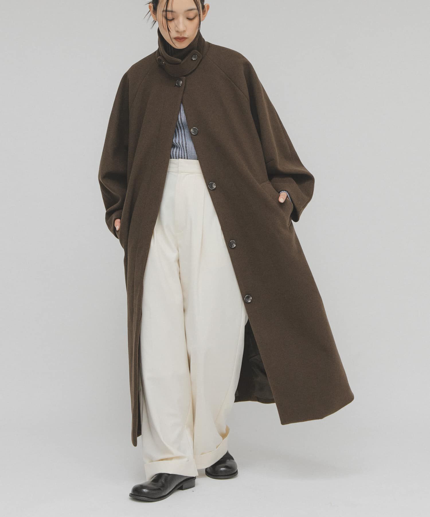  「ステンカラーコクーンロングコート」|ステンカラーコート|