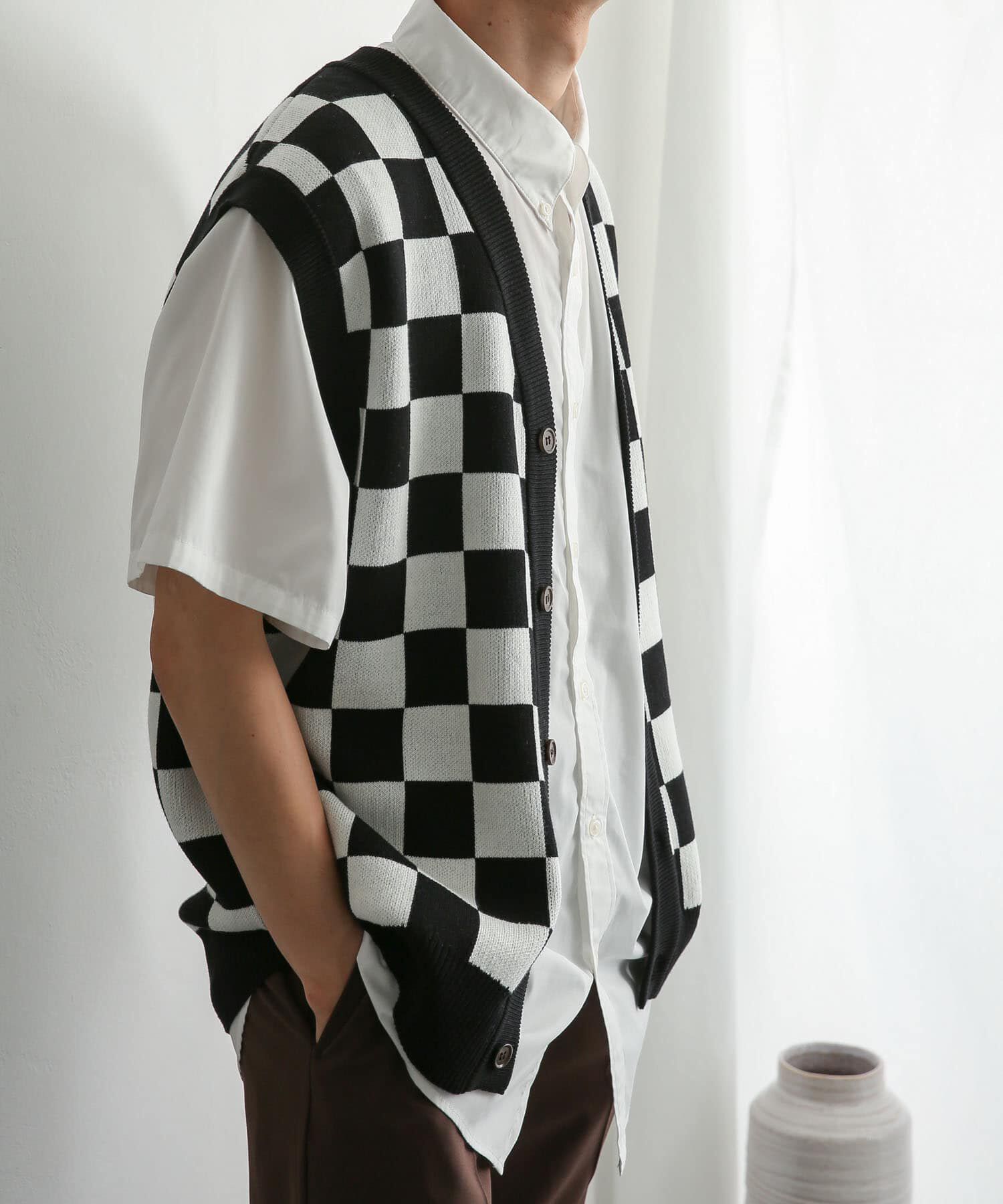 SENSE OF PLACE by URBAN RESEARCH「ブロックチェックカーディガンニットベスト」|ベスト・ジレ|