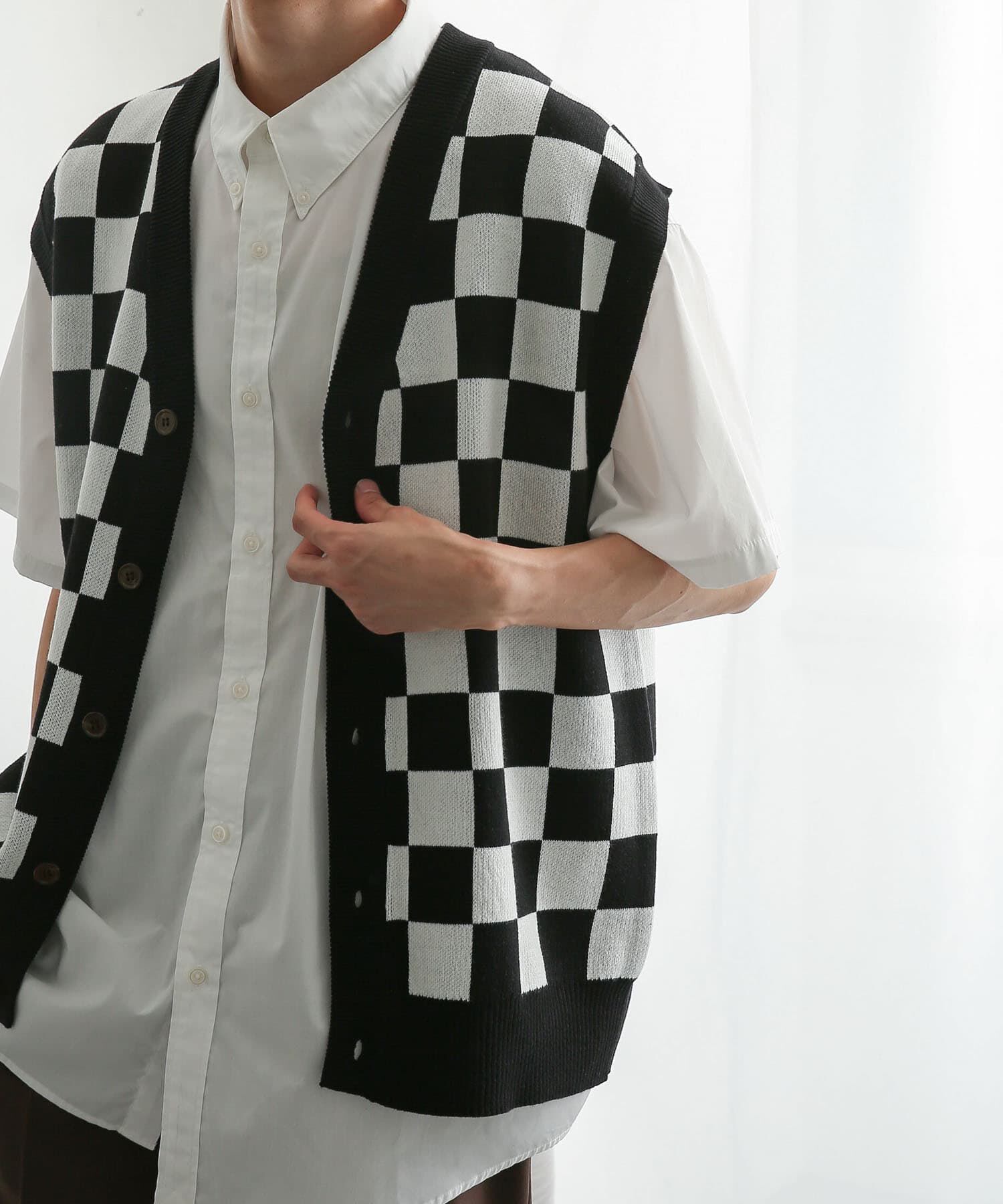 SENSE OF PLACE by URBAN RESEARCH「ブロックチェックカーディガンニットベスト」|ベスト・ジレ|