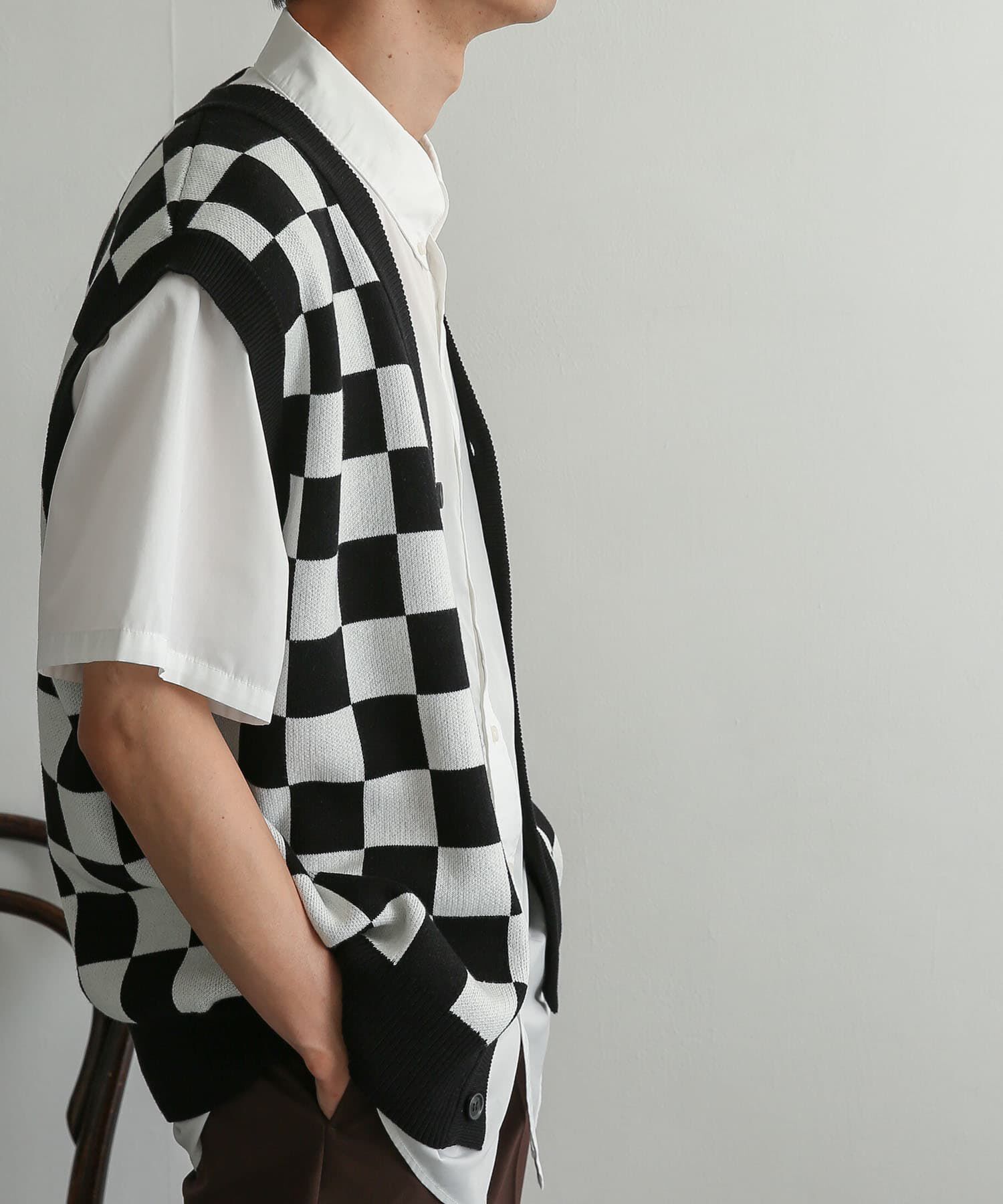 SENSE OF PLACE by URBAN RESEARCH「ブロックチェックカーディガンニットベスト」|ベスト・ジレ|