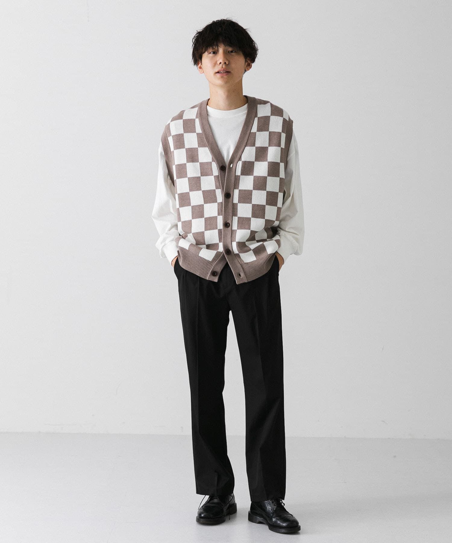 SENSE OF PLACE by URBAN RESEARCH「ブロックチェックカーディガンニットベスト」|ベスト・ジレ|