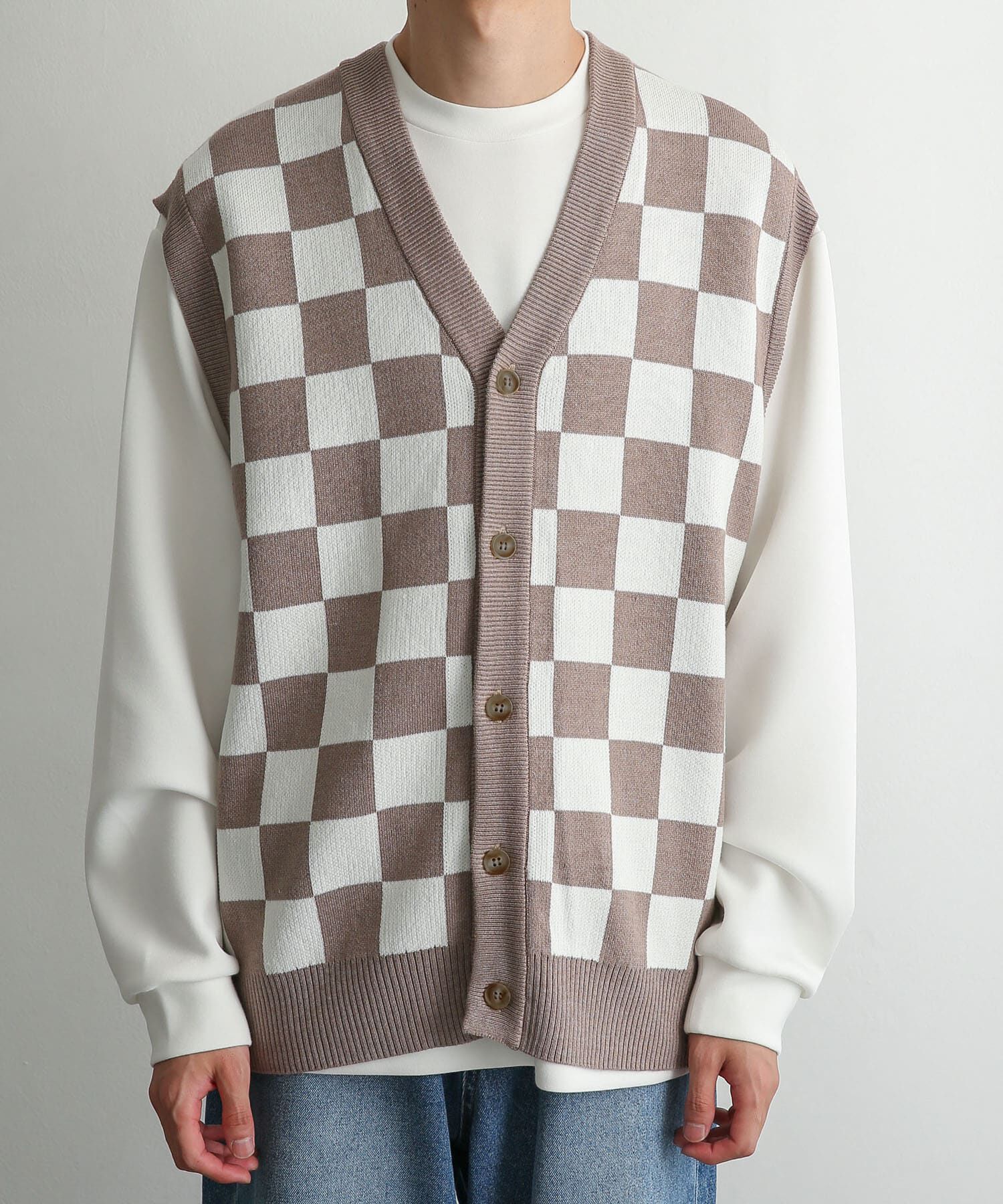 SENSE OF PLACE by URBAN RESEARCH「ブロックチェックカーディガンニットベスト」|ベスト・ジレ|