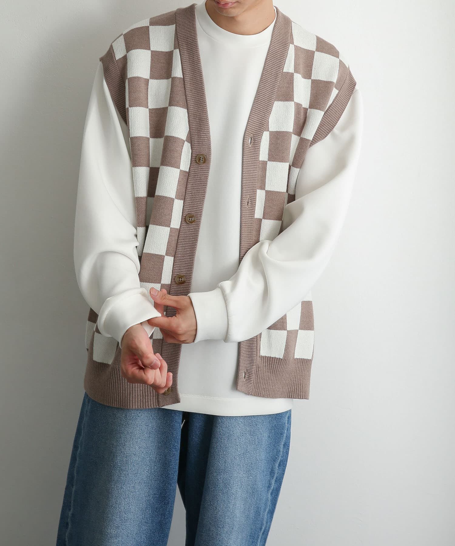 SENSE OF PLACE by URBAN RESEARCH「ブロックチェックカーディガンニットベスト」|ベスト・ジレ|