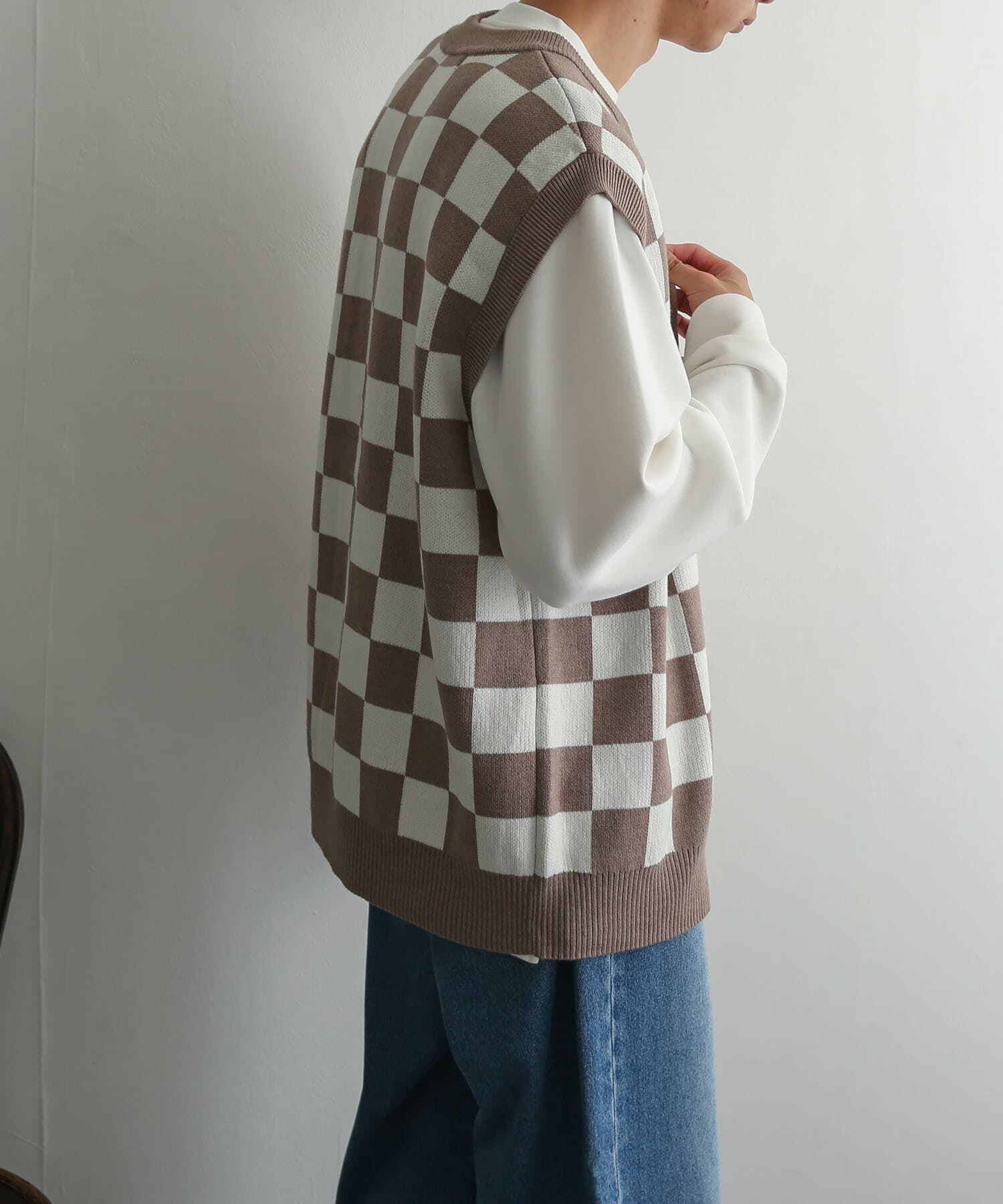 SENSE OF PLACE by URBAN RESEARCH「ブロックチェックカーディガンニットベスト」|ベスト・ジレ|