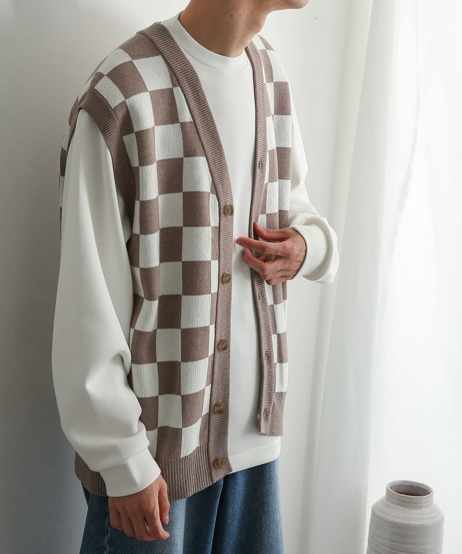 SENSE OF PLACE by URBAN RESEARCH「ブロックチェックカーディガンニットベスト」|ベスト・ジレ|