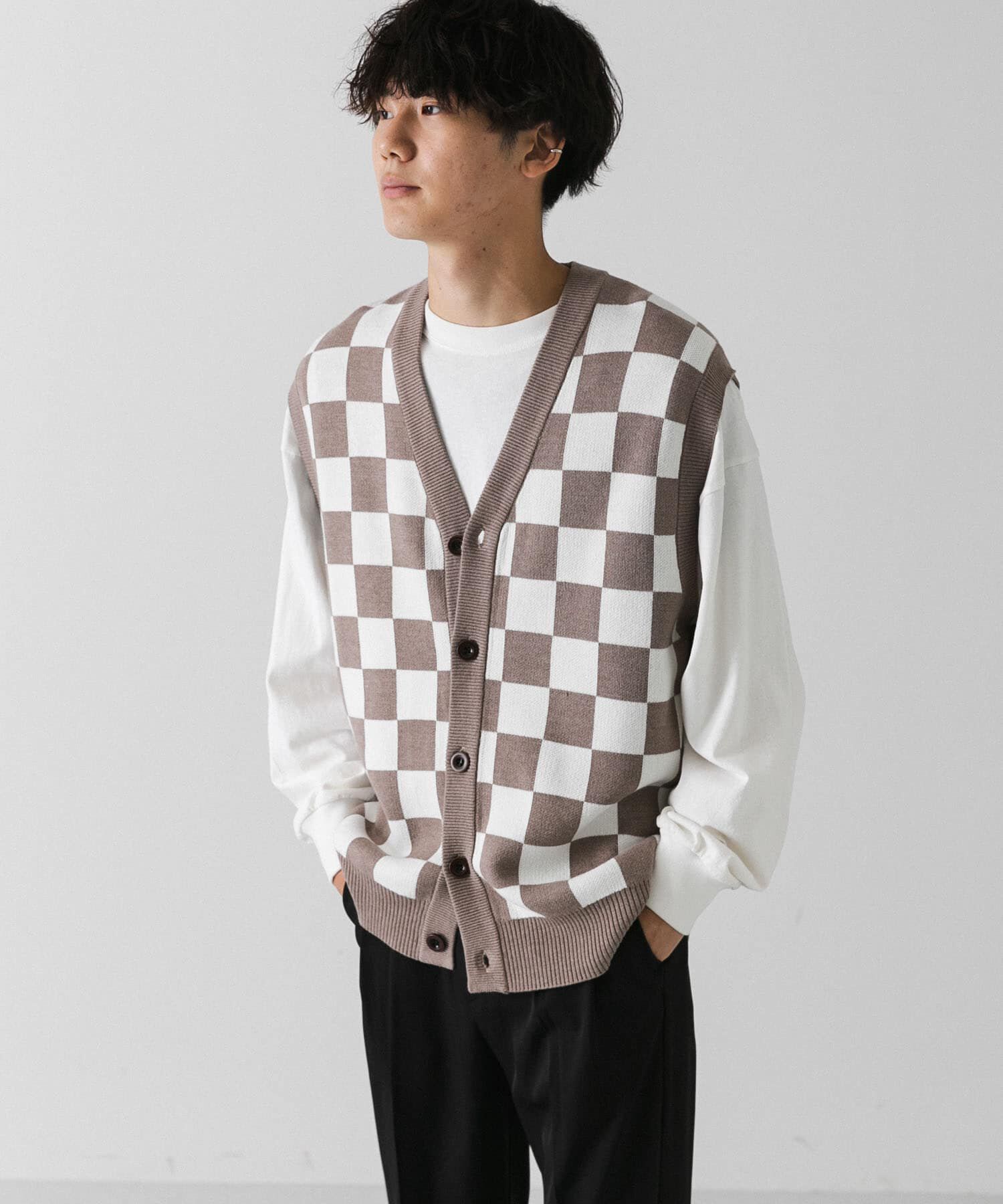SENSE OF PLACE by URBAN RESEARCH「ブロックチェックカーディガンニットベスト」|ベスト・ジレ|