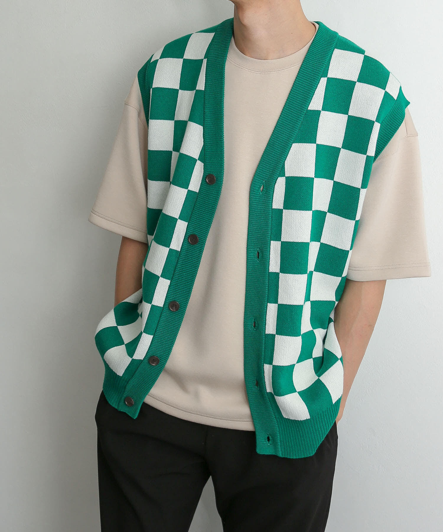 SENSE OF PLACE by URBAN RESEARCH「ブロックチェックカーディガンニットベスト」|ベスト・ジレ|