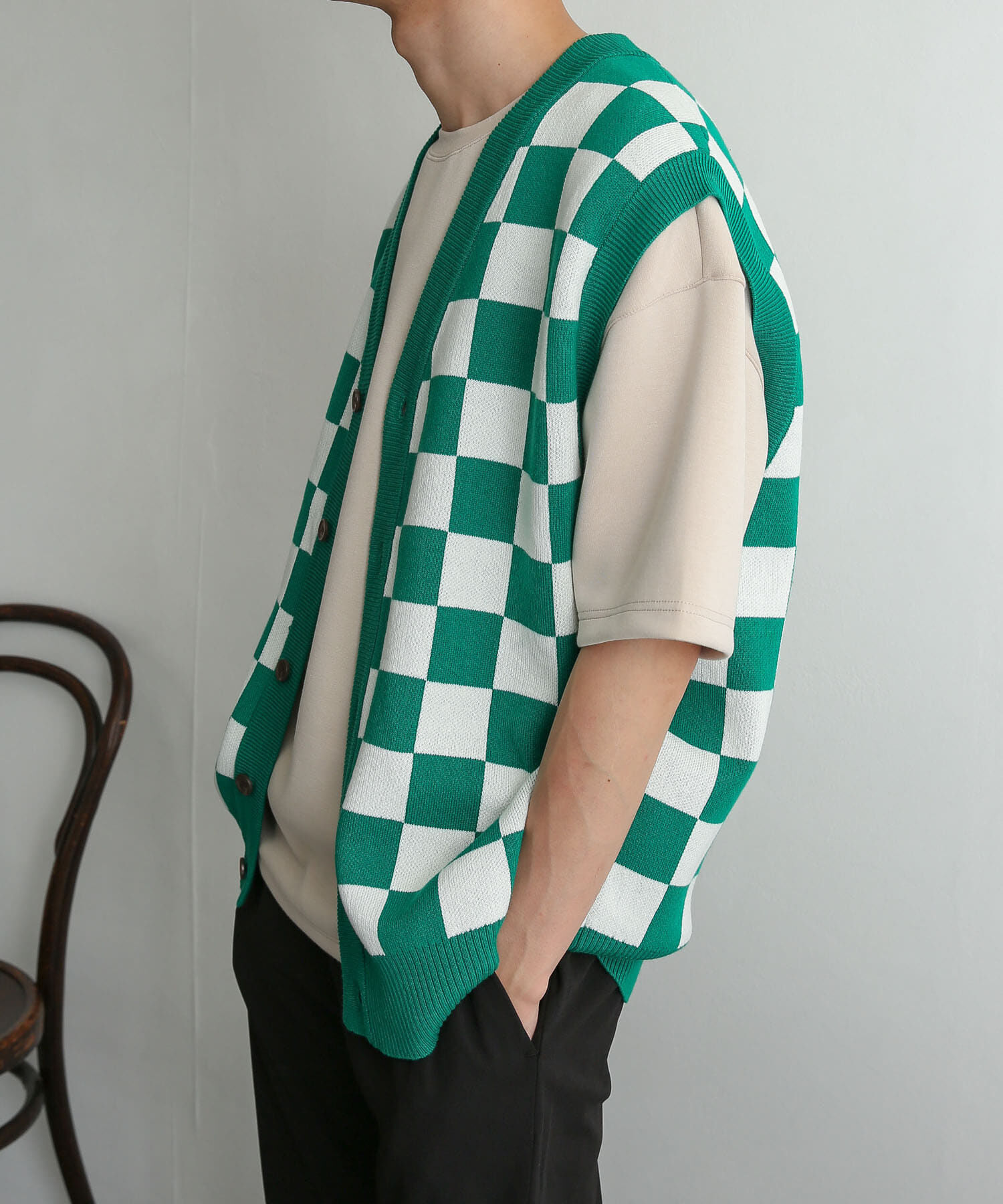 SENSE OF PLACE by URBAN RESEARCH「ブロックチェックカーディガンニットベスト」|ベスト・ジレ|