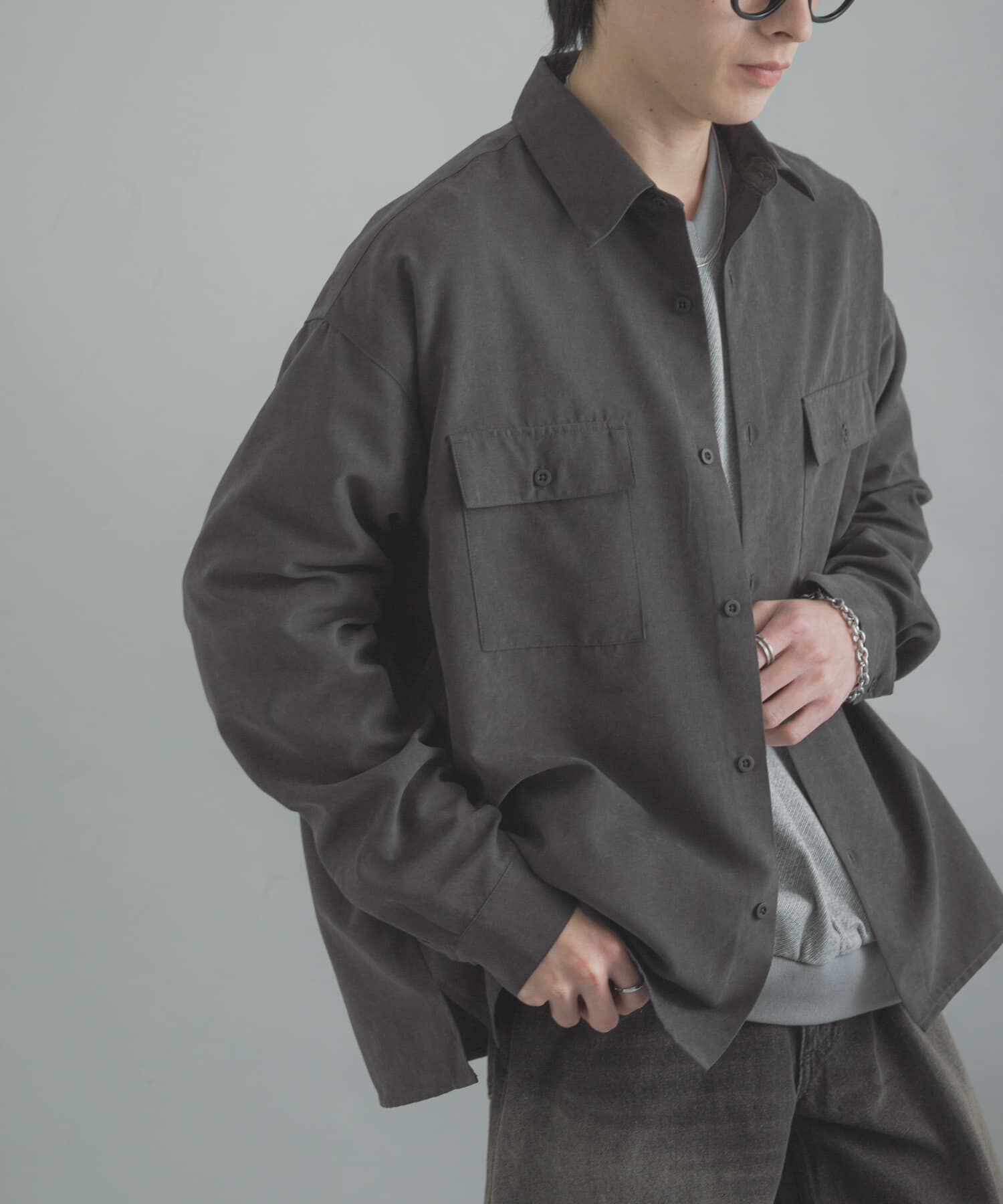 SENSE OF PLACE by URBAN RESEARCH「F/Sダブルポケットロングスリーブシャツ」|シャツ・ブラウス|チャコールグレー