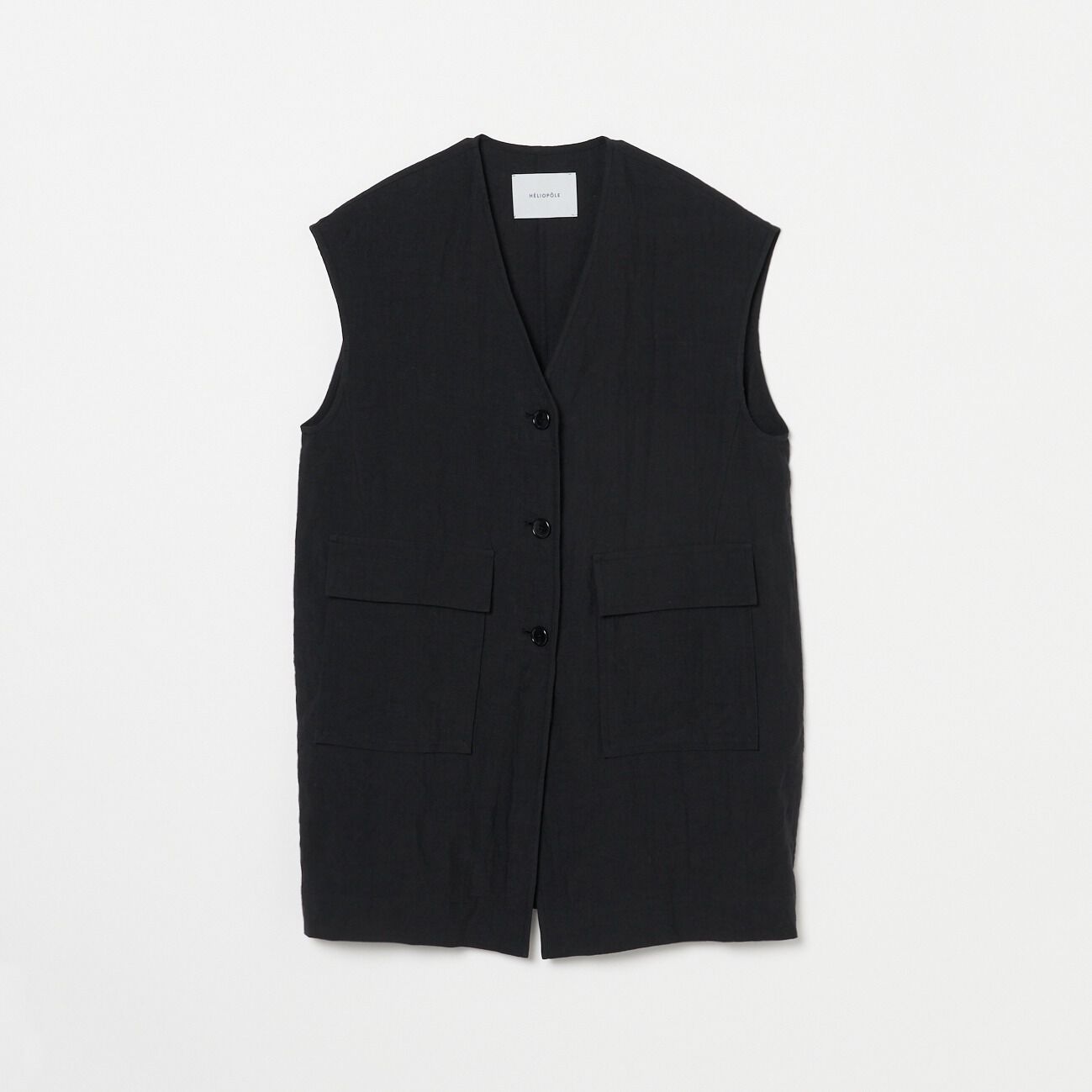 HELIOPOLE「HELIOPOLE DUNGAREES LINEN LONG GILLET」|ベスト・ジレ|ブラック