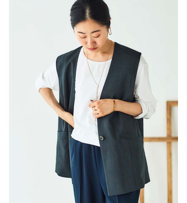 le.coeur blanc「《手洗い可能》Vカラージレジャケット」|ベスト・ジレ|