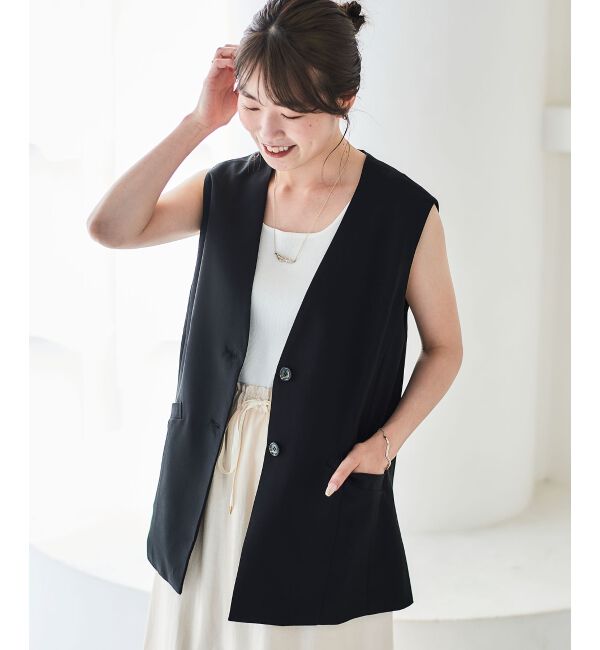 le.coeur blanc「《手洗い可能》Vカラージレジャケット」|ベスト・ジレ|