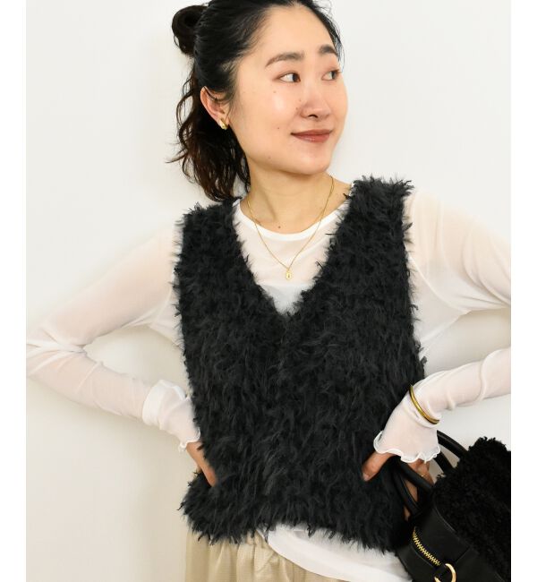  「TORRAZZO DONNAチュール&times;シャギーニットベスト」|ベスト・ジレ|