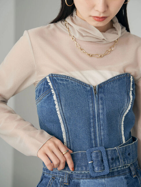 earth music&ecology「ウエストベルト付きデニムビスチェ」|ベスト・ジレ|