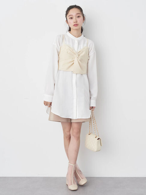 earth music&ecology「ピンストライプ胸元レースビスチェ」|ベスト・ジレ|