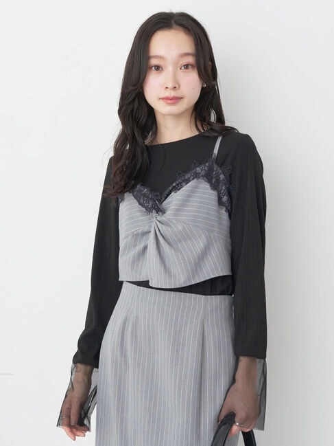 earth music&ecology「ピンストライプ胸元レースビスチェ」|ベスト・ジレ|