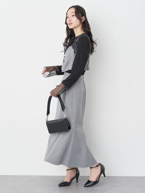 earth music&ecology「ピンストライプ胸元レースビスチェ」|ベスト・ジレ|