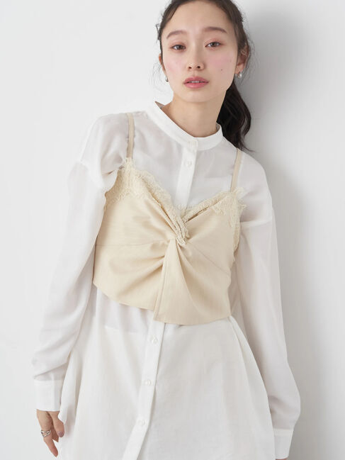 earth music&ecology「ピンストライプ胸元レースビスチェ」|ベスト・ジレ|