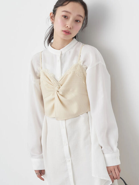 earth music&ecology「ピンストライプ胸元レースビスチェ」|ベスト・ジレ|