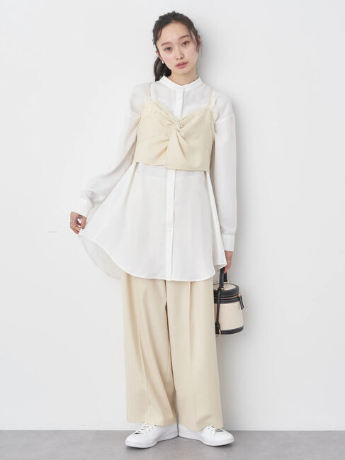 earth music&ecology「ピンストライプ胸元レースビスチェ」|ベスト・ジレ|