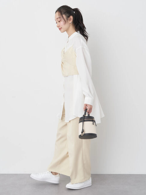 earth music&ecology「ピンストライプ胸元レースビスチェ」|ベスト・ジレ|