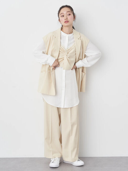 earth music&ecology「ピンストライプ胸元レースビスチェ」|ベスト・ジレ|