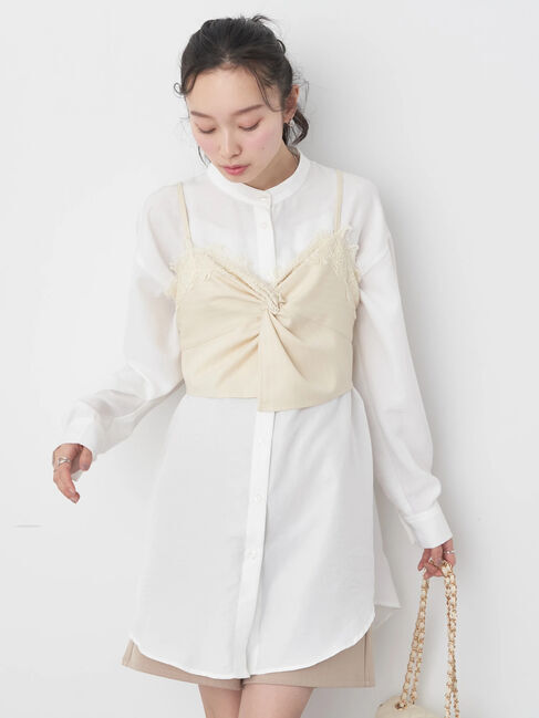 earth music&ecology「ピンストライプ胸元レースビスチェ」|ベスト・ジレ|