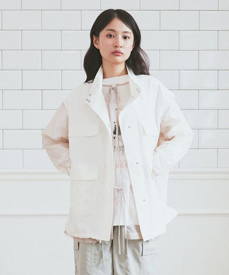 earth music&ecology「ミリタリースタンドカラーベスト」|ベスト・ジレ|Off White