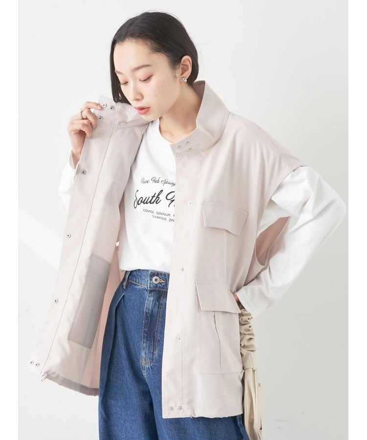 earth music&ecology「ミリタリースタンドカラーベスト」|ベスト・ジレ|Light Gray